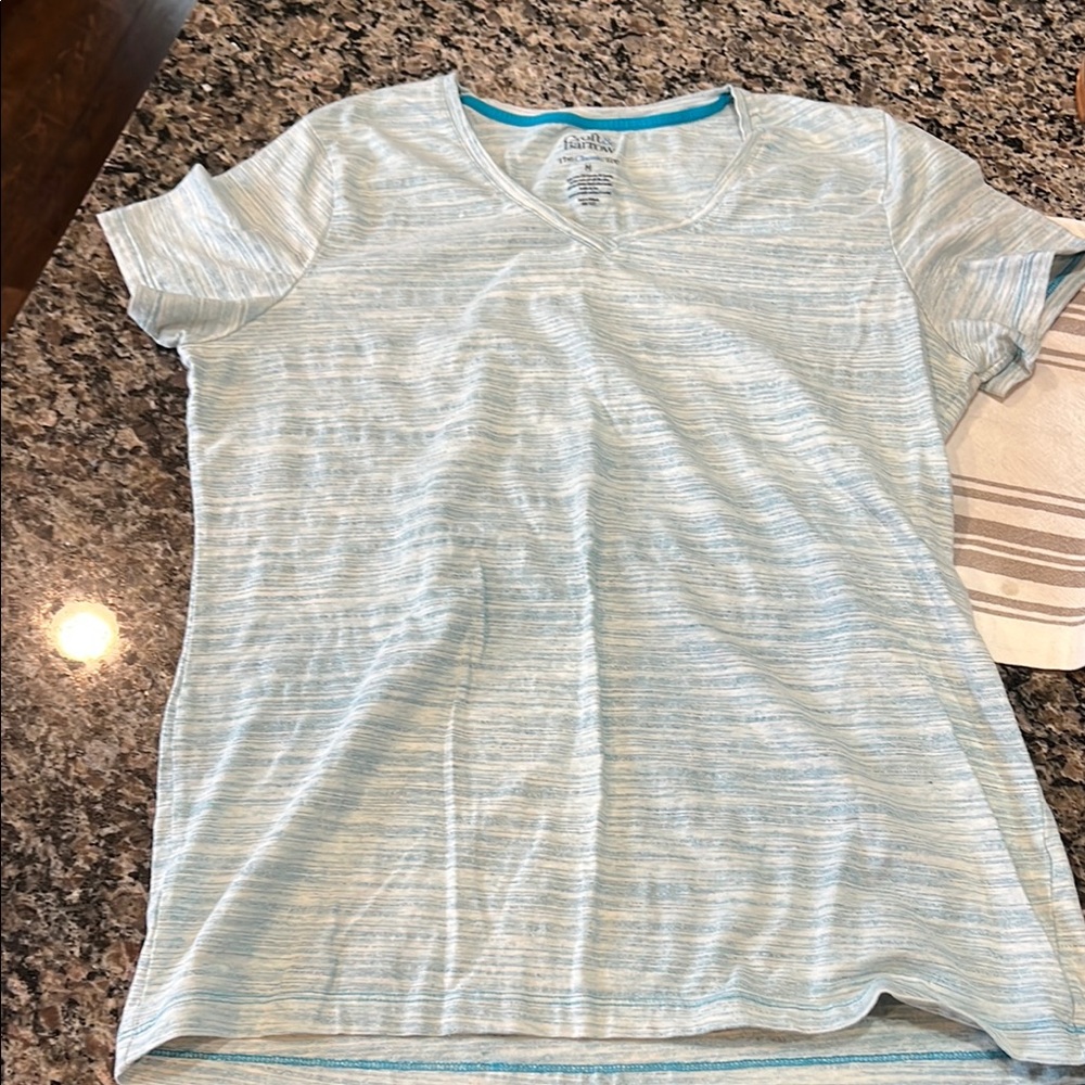 Croft & Barrow Light Blue/Teal Striped V-Neck T-Shirt